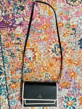Kate Spade Summer Ward Place Black Rose Cloud Pebbled Leather Crossbody Bag